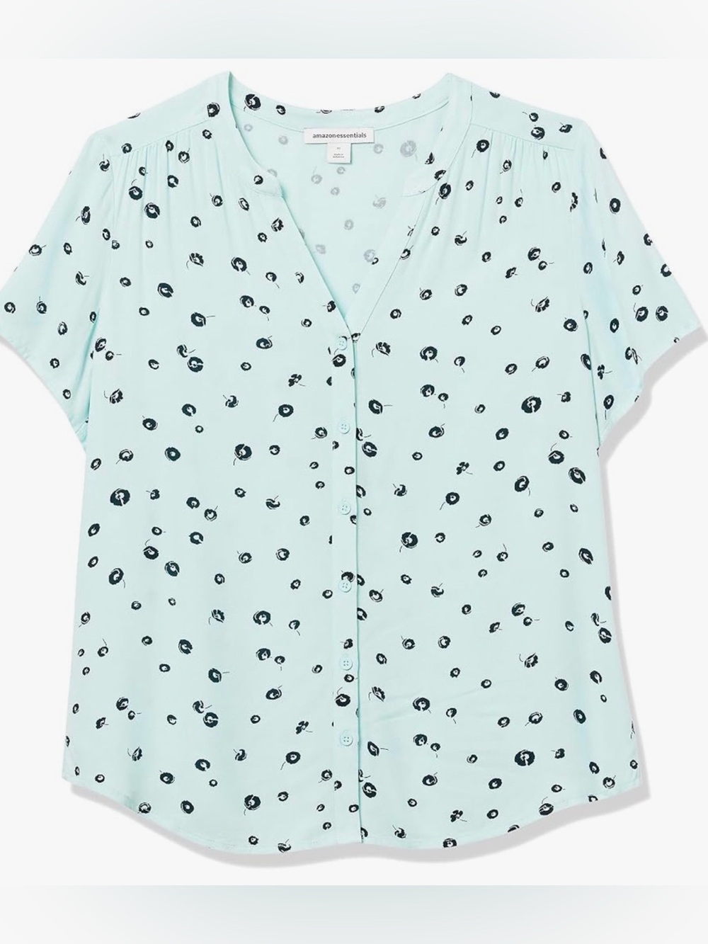 Turquoise Blue Polka Dot Button Front Blouse - Picture 5 of 6